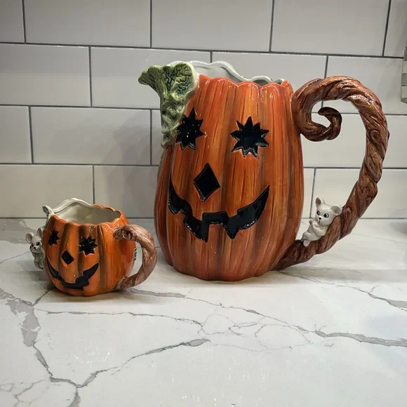 Halloween Pumpkin Pitcher and creamer Fitz & Floyd 1989 - Picture 10 of 10